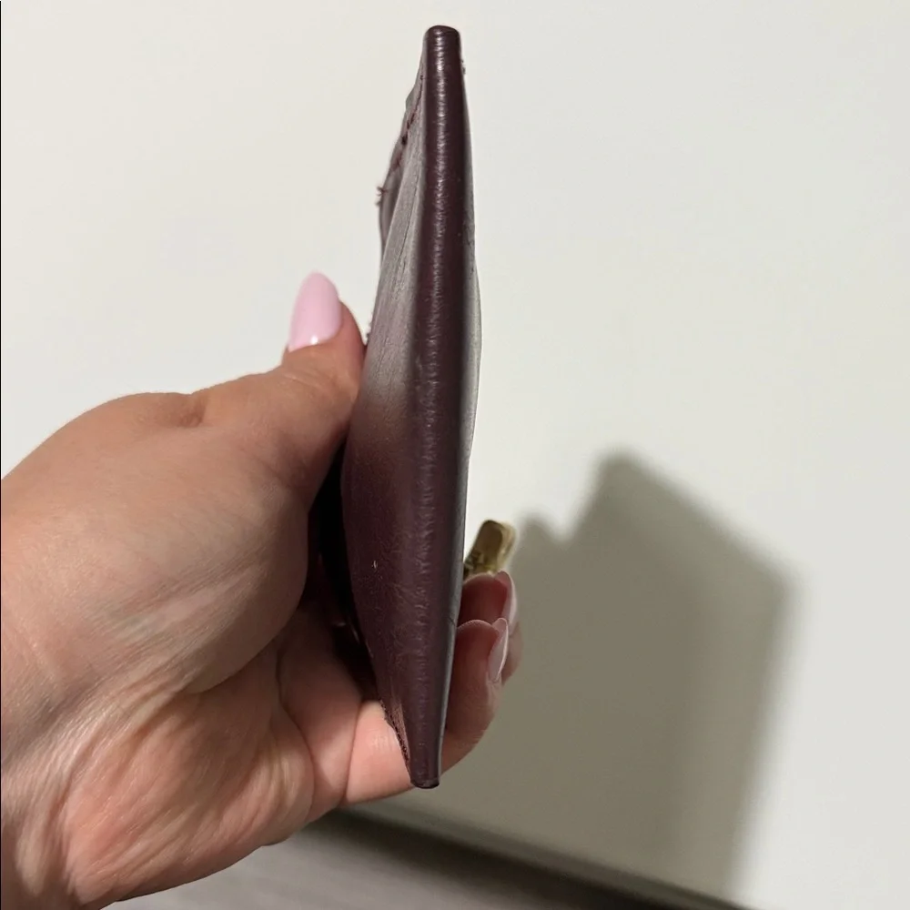 RACHEL Rachel Roy Plum Leather Zip Key & Card Holder with Gold Hardware